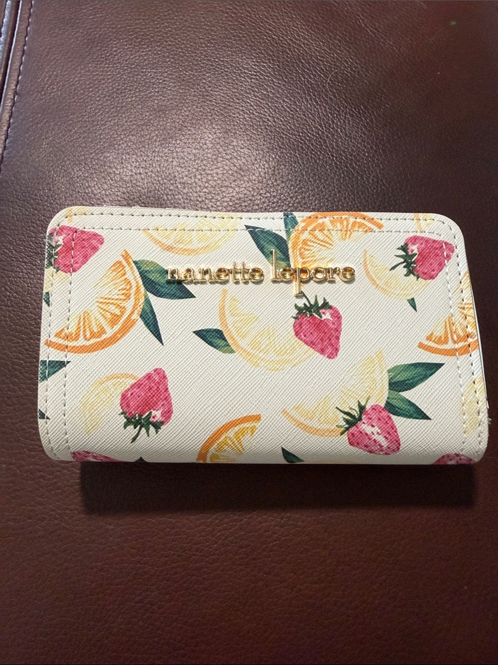 Nanette Lepore White Wallet with Pink Strawberries & Orange Slices